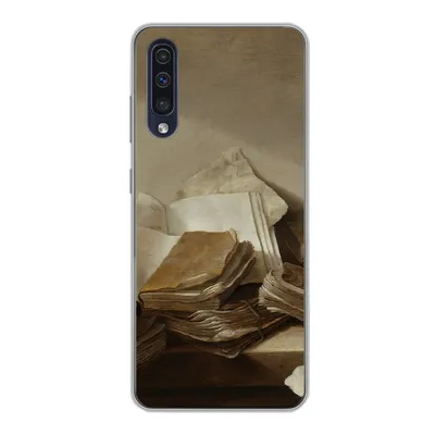 Produktbild von MuchoWow® Handyhülle Schutzhülle Hülle für Samsung Galaxy A30s Stilleben mit Büchern - Gemälde von Jan Davidsz. de Heem Silikon Softcase Handy Hülle - Karteninhaber