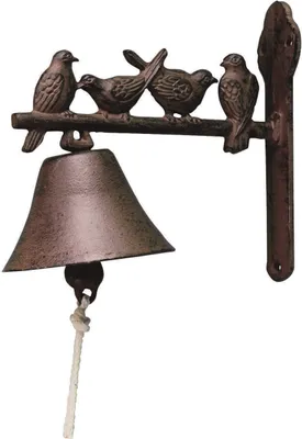Produktbild von Esschert Design, Türglocke, Vogelmotive, Gusseisen, Braun, 21.8 cm x 19 cm x 11 cm, für Haustüren, Balkone & Gärten