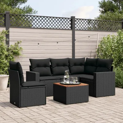 Produktbild von Design 6-tlg. Garten-Sofagarnitur mit Kissen Schwarz Poly Rattan, Gartenmöbel-Sets 2024 Neu