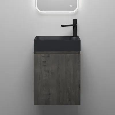 Produktbild von Mai & Mai Badmöbelset Badezimmermöbel bestehend aus Mineralguss Waschbecken und Waschbeckenunterschrank in grau-braun, BTH: 46x26x63cm Pisa02