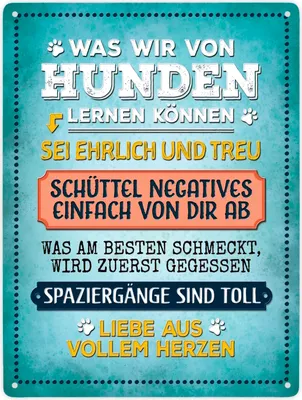 Produktbild von Was wir von Hunden lernen können Metallschild XXL Schild Blechschild