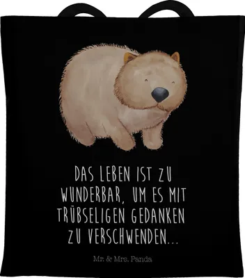 Produktbild von Mr. & Mrs. Panda Tote Bag Wombat - Schwarz - Geschenk, Lustige Sprüche, Shopping Tasche, Jutebeutel, Laptoptasche, Schultasche, Australien, Das Leben Ist schön, Spruch