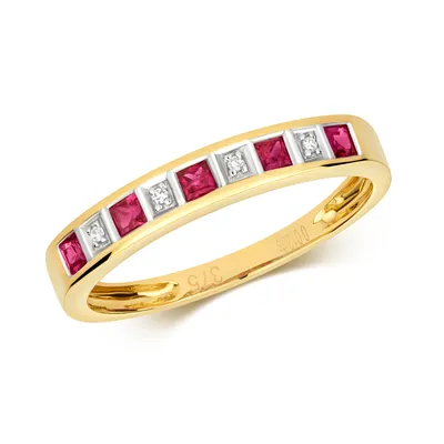 Produktbild von Funkelndes Feuer Eleganter 9 Karat (375) Gold Halb Eternity Diamant Damenring Brillant-Schliff H - PK mit Rubin, 57 (18.1); TRS290729KYRSP