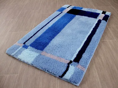 Produktbild von Pacific Badteppich Bonaire Blau Bordüre in 5 Größen, Größe:55x55 cm WC-Vorleger mit Ausschnitt