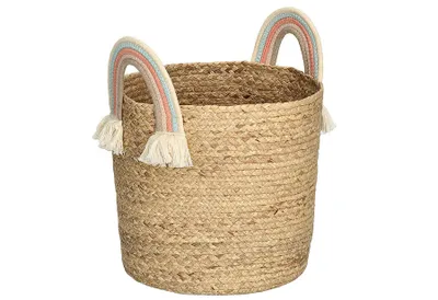 Produktbild von ZELLER Aufbewahrungsbox rund Regenbogen Baumwolle und Seegras 35x34cm