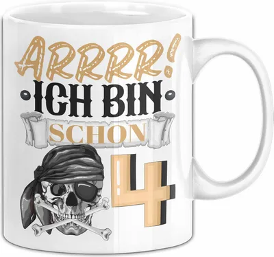 Produktbild von 4. Geburtstag Geschenk Tasse Becher Jungs Pirat Arrrr Ich Bin Schon 4 (Weiß)