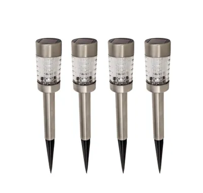 Produktbild von 4er Set LED Solarlampe für Außen | Edelstahl Solarleuchte mit 4 LEDs | Gartenbeleuchtung | Warmweißes Licht | Wetterfest | 6h Leuchtdauer