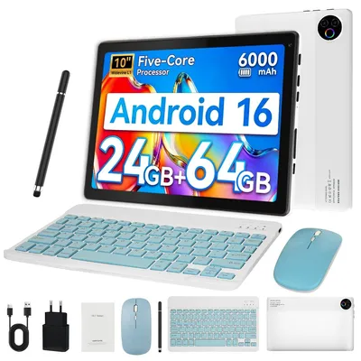 Obrázok produktu pre JENBIZZ Tablet, 10 palcov, s klávesnicou/myšou/perom, 24(3+21)GB RAM, 64 GB ROM, Android 16, HD rozlíšenie 1280x800, batéria 6000 mAh, WiFi 6