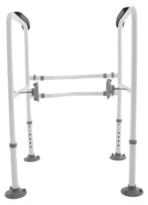 Obrázek produktu pro Opěrka na toaletu – bezpečnostní rám s nastavitelnou výškou a šířkou – nosnost až 113 kg – protiskluzové přísavky – pomůcka do koupelny pro seniory a péči – bílá