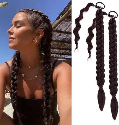 Imagen del producto de Extensiones para coleta, hechas de fibra sintética, 55 cm de largo, 2 unidades, trenzadas, para coletas largas