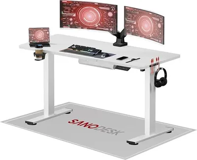 Imagen del producto de Escritorio de altura ajustable de 140x60 cm, escritorio eléctrico para juegos, escritorio con funciones de memoria y ganchos, color blanco