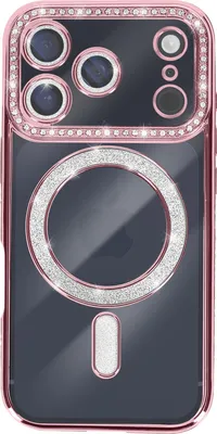 Image de Avizar, coque pour iPhone 17 Pro compatible MagSafe avec bordure en strass, rose champagne