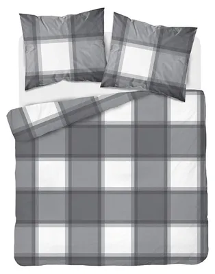 Obrázek produktu pro Běžné povlečení, flanelové povlečení, teplé, vhodné na zimu, rozměr 160x200, model 6049a, šedý kostkovaný vzor, Obrázek vytvořený pomocí AI