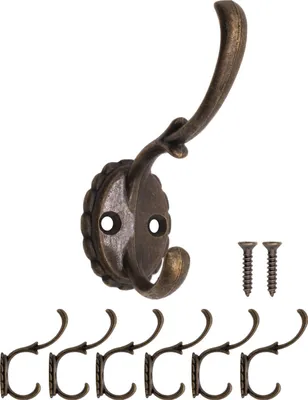 Produktbild von FUXXER® - Antike Garderoben-Haken, Doppel-Haken, Handtuch-Haken, Kleider-Haken, Eisen-Haken, Wand-Haken, Messing Bronze Design, Vintage Landhaus Retro, 6er Set, Bronze