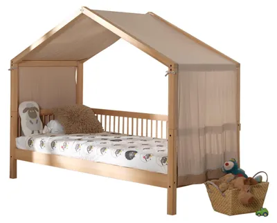 Produktbild von Hausbett >Fagus< inkl. Textilhimmel, Buche massiv natur - 207,5x170x97,5 (BxHxT)