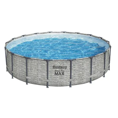Produktbild von Bestway Round Steel Pro MAX Schwimmbad – Steindruck – 549 x 122 – inklusive Pumpe – Leiter – Abdeckung Wartungspaket - Filter - Bodenfliesen