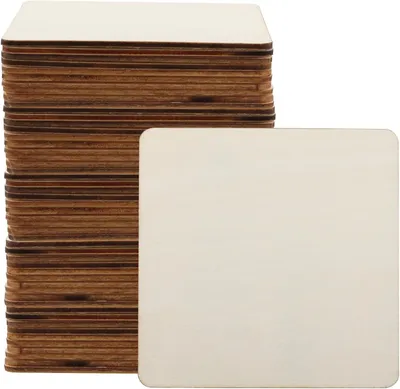 Imagen del producto de Placas de madera cuadradas, 50 unidades, de 10 x 10 cm, con un grosor de 2,5 mm, para manualidades