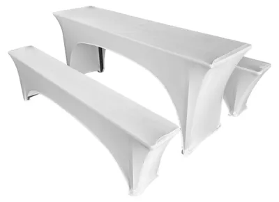 Productafbeelding van Stretch hoezenset voor biertafelset 180x50 cm – tafel + 2 banken, elastisch, kreukvrij - Wit