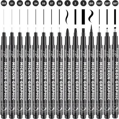Productafbeelding van Black fineliner pennen set 15 pack fineliners - Set van 15 - Micro liner art pennen voor kunsten - Technisch Tekenen