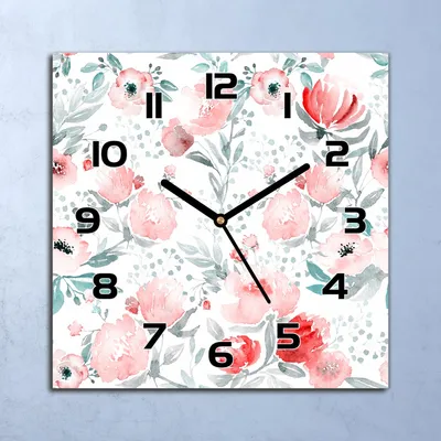 Produktbild von Wanduhr Echt-Glas-Küchenuhr Blumen Aquarell Quarz Lautlos 30x30 Deko Bilder