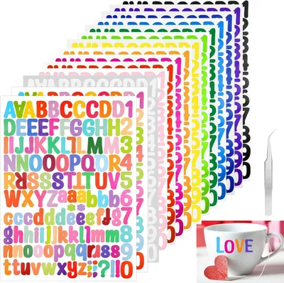 Produktbild von 14 Blatt Aufkleber mit Buchstaben und Zahlen – Bastelaufkleber