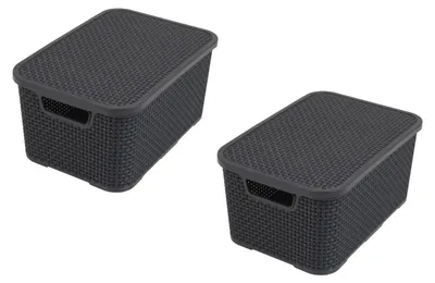 Zdjęcie produktu dla BranQ - Zestaw 2 koszy rattanowych, idealnych do domu, pojemność L (19 litrów), wykonane z tworzywa sztucznego