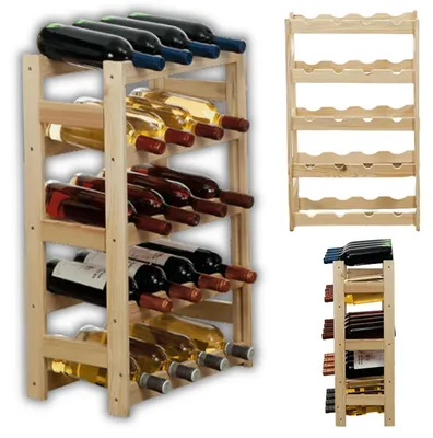 Produktbild von MODO24 Weinregal 20 Flaschen, Flaschenregal, Weinschrank, Weinständer, Getränkeregal, Kellerregal, Massivholz, 70x43x25 cm, Natur, RW1