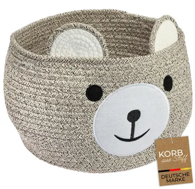 Produktbild von HMF Aufbewahrungskorb mit Griffen für Kinderzimmer aus Baumwolle Bär Hellbraun, KI-generiertes Bild
