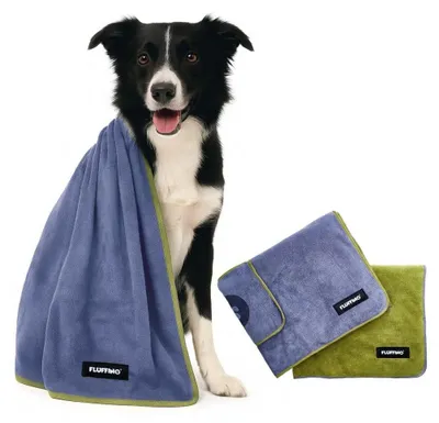 Produktbild von FLUFFINO® 2er Set Hundehandtuch Größe M/L 120x70cm extrem saugfähig weich Waschbar 60°C schnell trocknend Mikrofaser Handtuch mittelgroße große Hunde