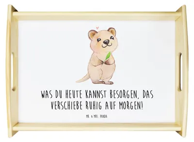 Produktbild von Mr. & Mrs. Panda Sofa Tablett Quokka Happy - Weiß - Geschenk, Aufschieberitis, holz serviertablett, Deko, Dinge Erledigen, Niedliches Tier, sofatablett, Lustige Sprüche