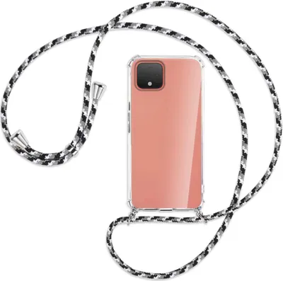 Produktbild von Handykette Backcover-Schutzhülle mit Band (Metall silberfarben) für Google Pixel 4 XL - schwarz/grau/weiß