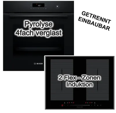 Produktbild von Herdset Backofen BOSCH Pyrolyse 3D Heißluft + Induktionskochfeld Flexzonen Booster Touch