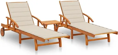 Produktbild von Maison Exclusive - Sonnenliegen 2 Stk. mit Tisch und Auflagen Massivholz Akazie