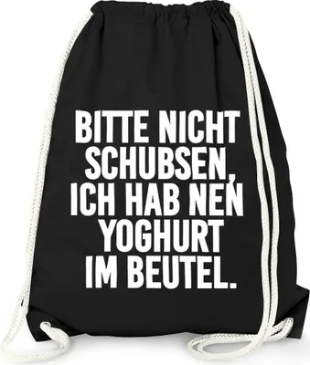 Produktbild von Turnbeutel, Bitte nicht schubsen ich hab nen Joghurt im Beutel, Moonworks® schwarz unisize