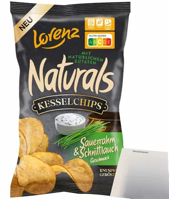 Produktbild von Naturals Kesselchips Sauerrahm & Schnittlauch (95g Packung) + usy Block