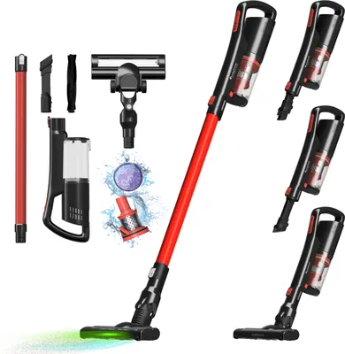 Productafbeelding van TurboTronic accustofzuiger - TT-LV8 - draadloze 2-in-1 steel- en handstofzuiger, 120 W, 11 kPa, Laser LED, 3 standen, 40 min accu, zakloos, voor parket en dierenharen Rood