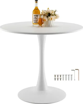 Immagine prodotto di VEVOR tavolo da pranzo rotondo tavolo da cucina tavolo in legno (80 cm / 113,4 kg di portata) per 2-4 persone, tavoli da ufficio moderni con base a colonna in design tulipano