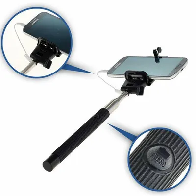 Productafbeelding van Selfiestok met klemhouder, uitschuifbaar telescoopstok met afdrukkop voor smartphones en actioncams