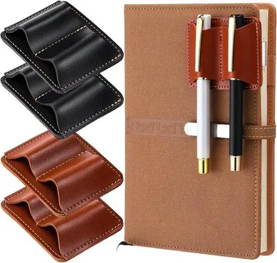 Image de Porte-stylo autocollant, lot de 4, noir + marron, pour carnets, agendas et calendriers