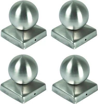 Image de BURI 4x capuchon de poteau en acier inoxydable sphère 90 x 90 mm capuchon de clôture capuchon décoratif de poteau couvercle de poteau sphère capuchon de poteau sphère clôture de jardin résistant aux intempéries moderne
