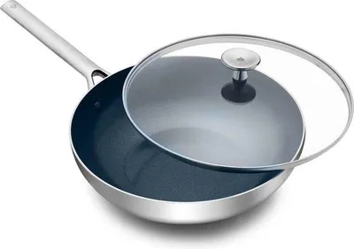 Obrázek produktu pro Indukční woková pánev z nerezové oceli s keramickým nepřilnavým povrchem, 28 cm, stříbrná