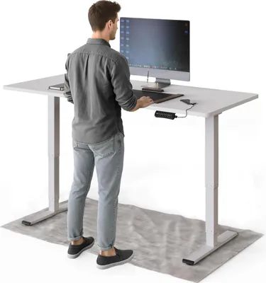 Produktbild von DESKSPACE PRO Plus Elektrisch höhenverstellbarer Schreibtisch, 160x80 cm Stehpult mit Memory-Funktion, Weiße Tischplatte, Weißes Gestell