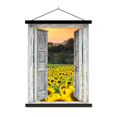 Produktbild von MuchoWow® Textilposter Sonnenblume - Abend - Blumen - Ansicht 60x80 cm mit schwarzem Rahmen - Plakathalter