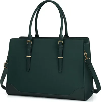 Produktbild von IGOLUMON Handtasche Damen Große Tasche Dunkelgrün Laptoptasche Kunstleder 15.6 Zoll Umhängetasche Tote