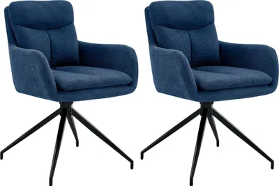 Produktbild von CLP 2er Set Esszimmerstühle Somers Stoff 180° Schwenkfunktion mit Rückenlehne blau