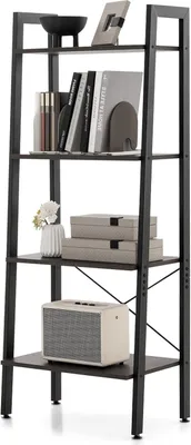 Produktbild von GOPLUS Bücherregal mit 4 Ebenen, Leiterregal mit Metallgestell, Standregal Aufbewahrungsregal Küchenregal für Büro, Wohnzimmer & Küche, 56x34x138cm