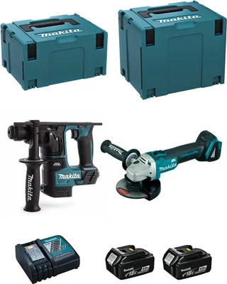 Produktbild von MAKITA Kit DLX2125MJ1B (DGA504 + DHR171 + 2 x 4,0 Ah + DC18RC + MAKPAC 3 + MAKPAC 4)