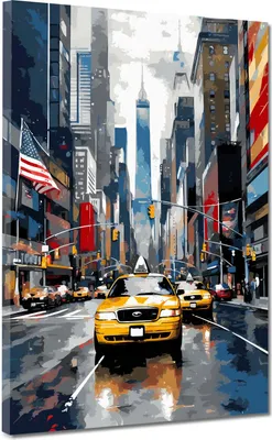 Produktbild von Taxi in New York City Stadt USA Leinwandbild Wandbild Kunstdruck XL Wanddeko: 60x80x4cm