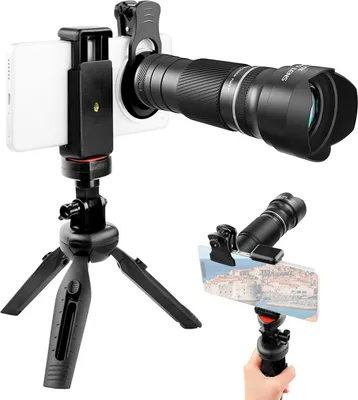 Produktbild von 40-fach-Zoomobjektiv mit Stativ, Telefon-Teleobjektiv, Telefon-Teleskop, Telefon-Kameraobjektiv zum Wandern, Camping, Tierbeobachtung, Mond, Sport, Spiele, Konzertbeobachtung