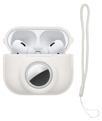 Produktbild von kwmobile 2-in1 Schutzhülle für Apple Airpods Pro 2 Hülle - Kopfhörer Silicon Case kompatibel mit AirTag - stoßfestes Cover mit Karabiner - Weiß
